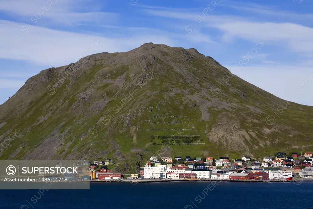 Houses on a hillside, Honningsvag Port, Honningsvag, Mageroya Island, Nordkapp, Finnmark County, Norway