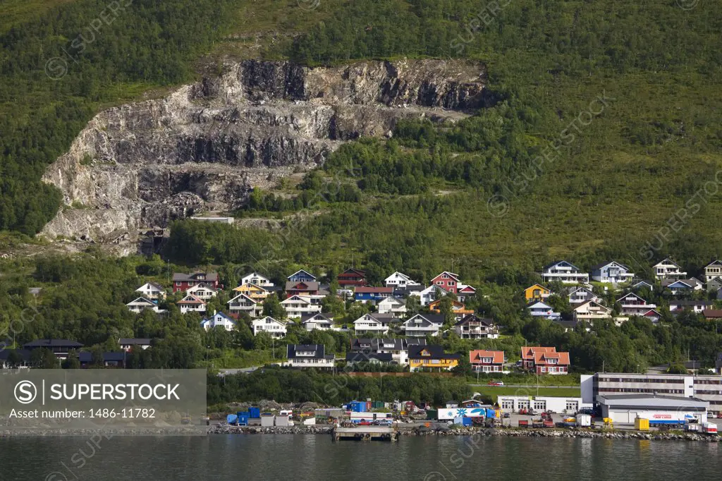 Buildings at the waterfront, Tomasjord, Tromso, Toms County, Nord-Norge, Norway