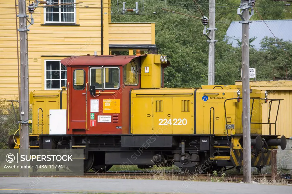 Locomotive at a railway station, Flam Station, Flam, Aurlandsfjord, Sogn Og Fjordane, Norway
