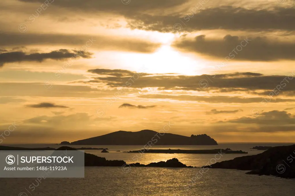 Silhouette of Islands in an ocean, Slea Head, Blasket Islands, Dingle Peninsula, County Kerry, Munster Province, Ireland