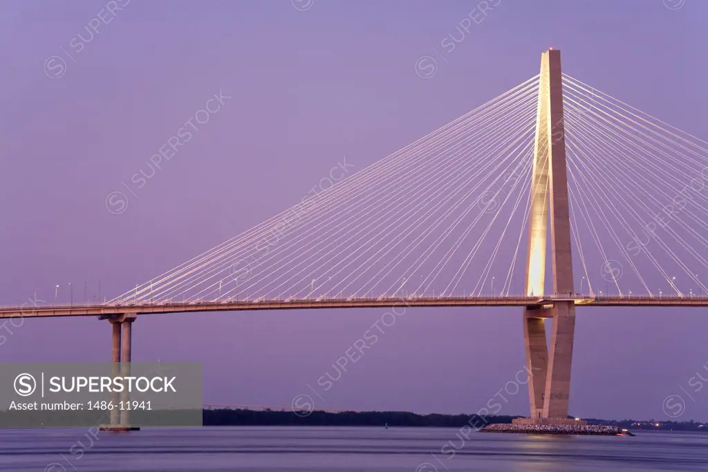 Suspension bridge across a river, Cooper River Bridge, Cooper River, Charleston, South Carolina, USA