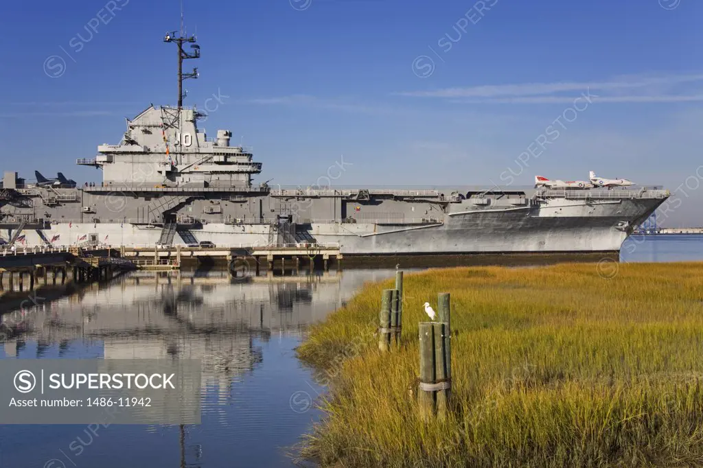 Aircraft carrier in a river, USS Yorktown Aircraft Carrier, Patriot's Point Naval and Maritime Museum, Charleston, South Carolina, USA