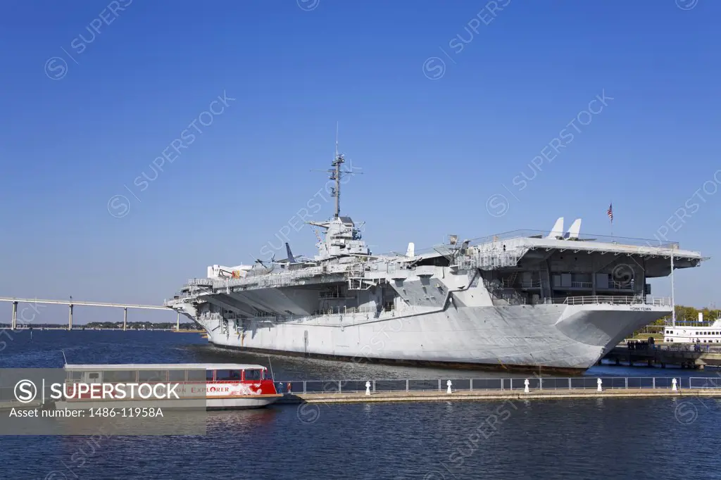 Aircraft carrier in a river, USS Yorktown, Patriot's Point Naval and Maritime Museum, Charleston, South Carolina, USA