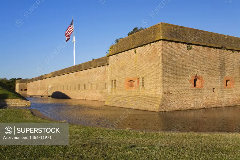Fort at the riverside, Fort Pulaski, Fort Pulaski National Monument, Savannah River, Georgia, USA