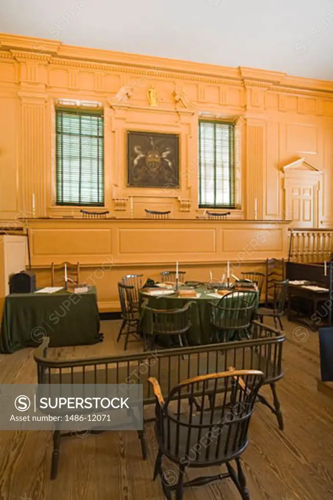 Interiors of an assembly room, Independence Hall, Independence National Historical Park, Old City, Philadelphia, Pennsylvania, USA