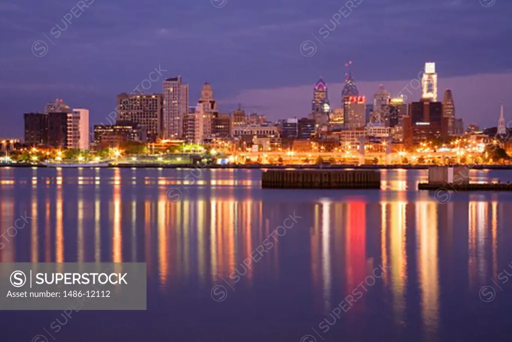 Reflection of buildings in water, Delaware River, Philadelphia, Pennsylvania, USA