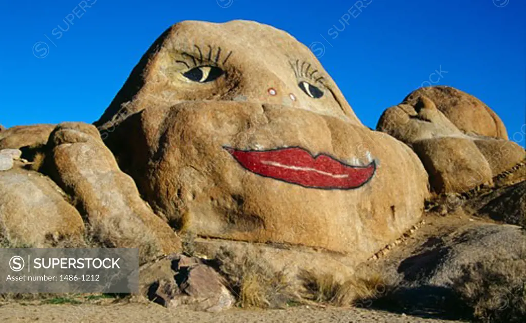 USA, California, Alabama Hills, smiling face painted on rocks