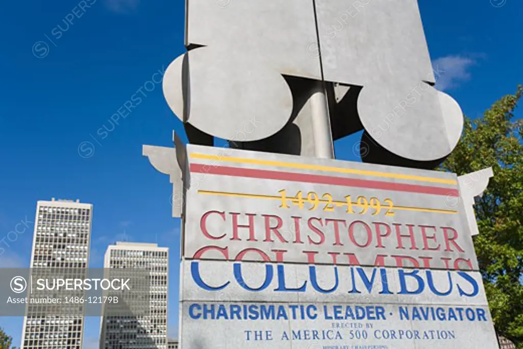 Low angle view of a monument, Christopher Columbus Monument, Penn's Landing, Waterfront District, Philadelphia, Pennsylvania, USA
