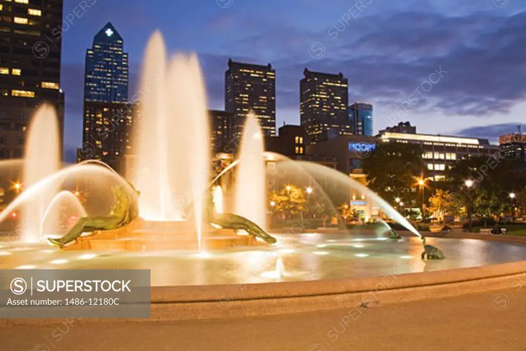 Fountain in a park, Logan Square Fountain, Museum District, Center City, Philadelphia, Pennsylvania, USA