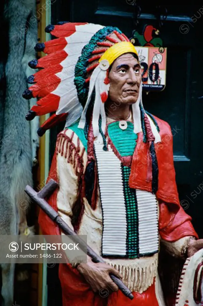 Carved statue of a Native American, Quebec City, Quebec, Canada