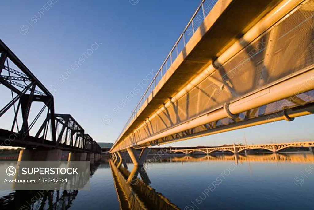 Rail Bridge & Metro Light Rail Bridge over Town Lake, Tempe, Greater Phoenix Area, Arizona, USA