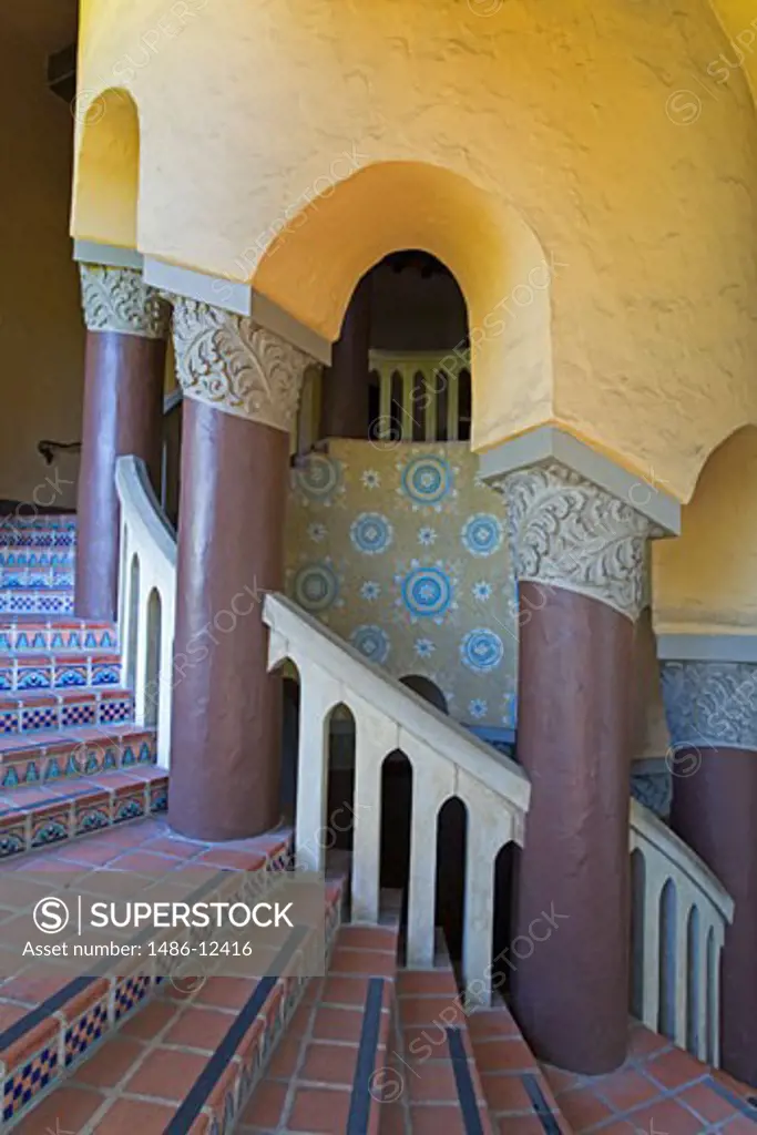 Circular Staircase, Santa Barbara County Courthouse, Santa Barbara, California, USA
