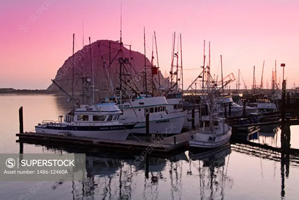 Fishing Boats & Morro Rock,City of Morro Bay,San Luis Obispo County,California,USA