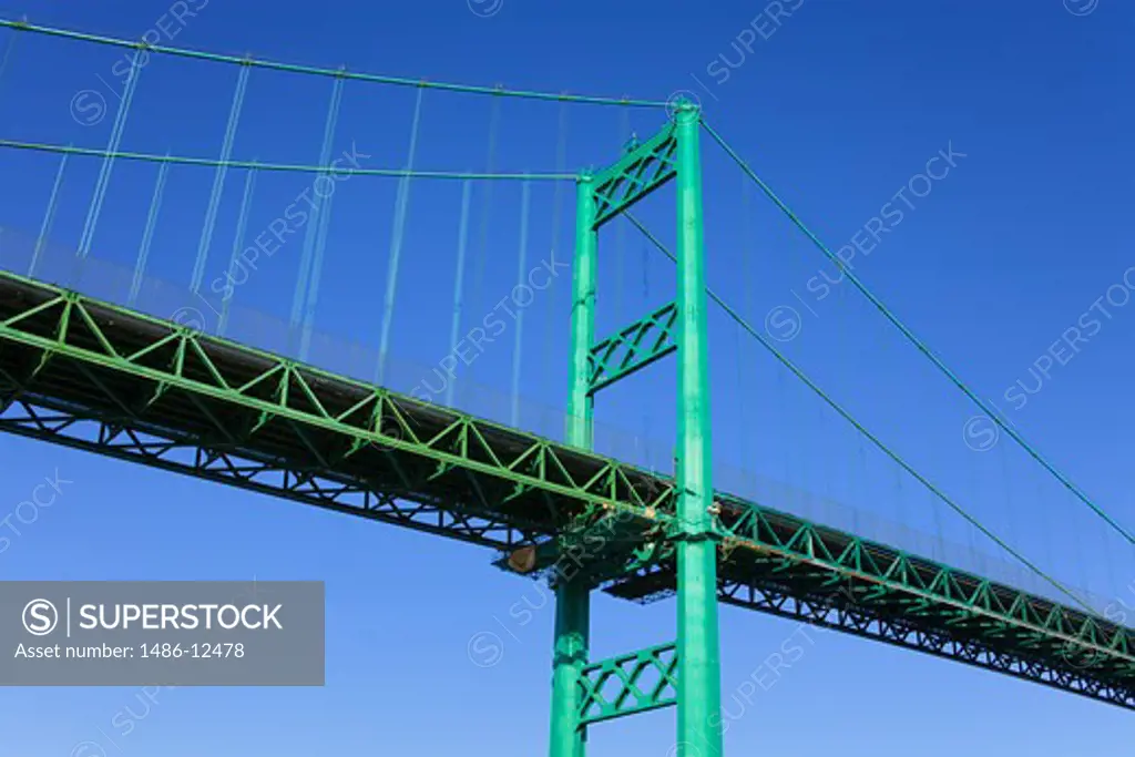 Low angle view of a suspension bridge, Vincent Thomas Bridge, San Pedro, Los Angeles, California, USA