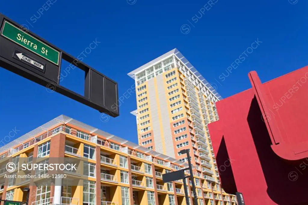 Low angle view of apartment buildings, North Sierra Street, Reno, Nevada, USA