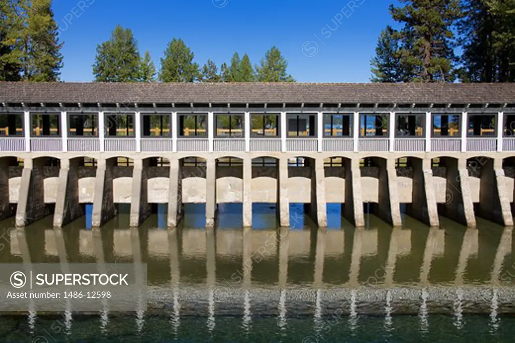 Dam on a river, Tahoe City Dam, Truckee River, Lake Tahoe, California, USA
