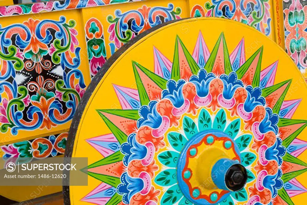 Close-up of a decorated ox cart, Sarchi, Costa Rica