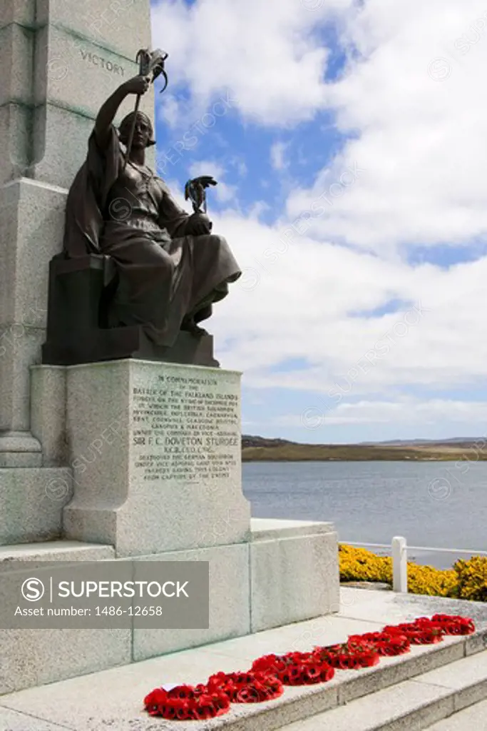 Statue at war memorial, Falkland's War Memorial, Port Stanley, Stanley, Falkland Islands