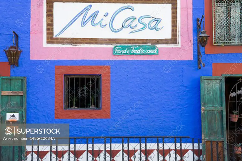 Sign board of a restaurant, Mi Casa restaurant and Craft Store, Cabo San Lucas, Baja California, Mexico