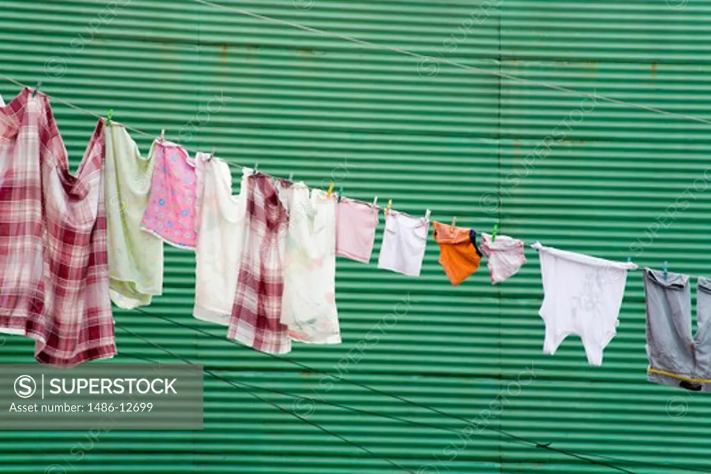 Clothesline on a street, La Boca, Buenos Aires, Argentina