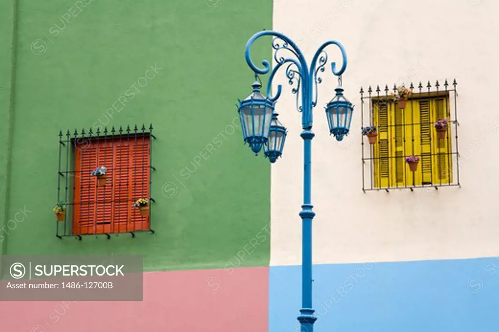 Street light in front of a house, Caminito, La Boca, Buenos Aires, Argentina