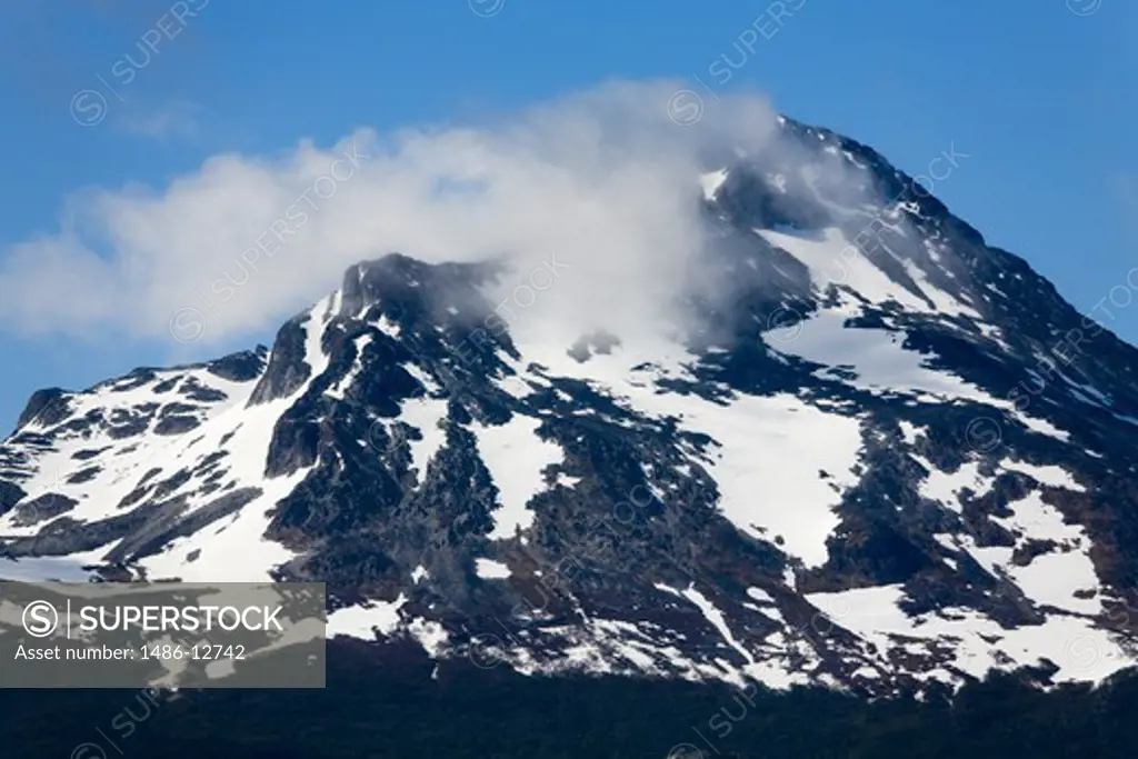 Snow covered mountain range, Martial Mountains, Beagle Channel, Tierra Del Fuego, Patagonia, Argentina