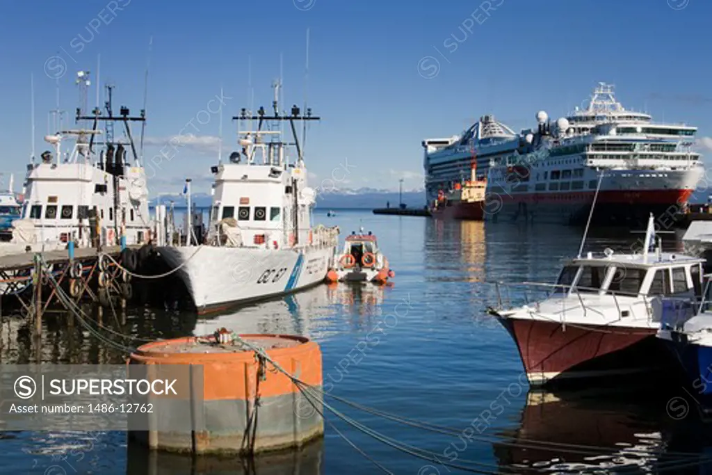 Coast guard ships at port, Beagle Channel, Tierra Del Fuego, Patagonia, Argentina