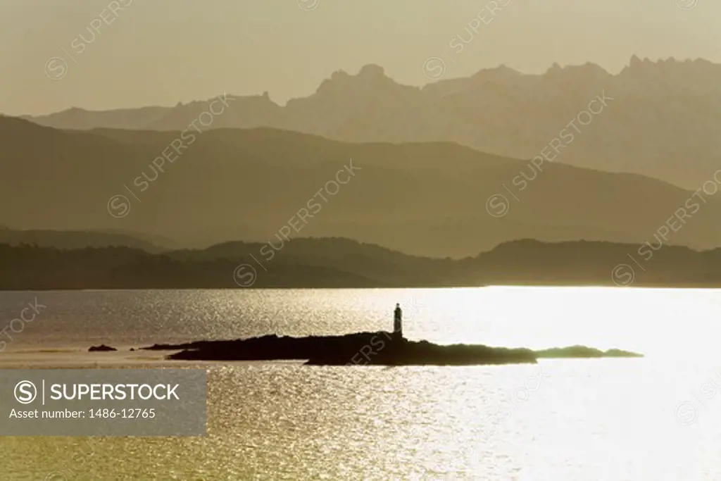Lighthouse on an island, Les Eclaireurs Lighthouse, Beagle Channel, Tierra Del Fuego, Patagonia, Argentina