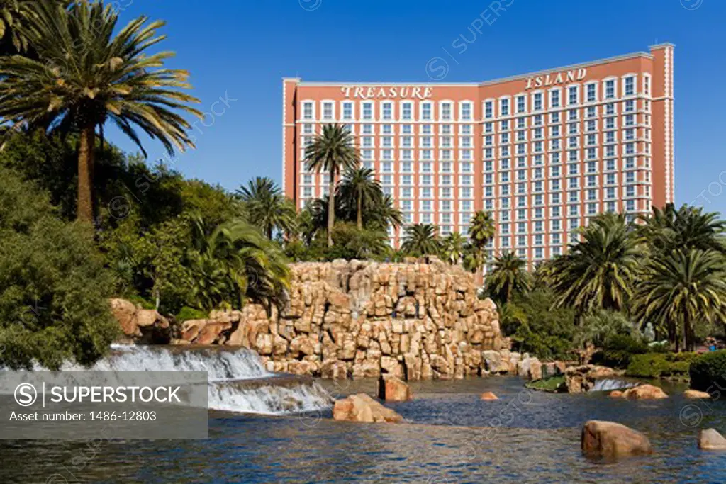 Garden in front of a hotel, Treasure Island Hotel And Casino, The Strip, Las Vegas, Nevada, USA