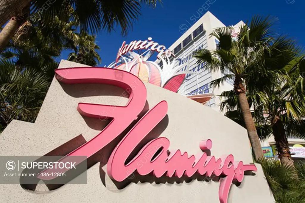 Signboard of a hotel, Flamingo Las Vegas, The Strip, Las Vegas, Nevada, USA