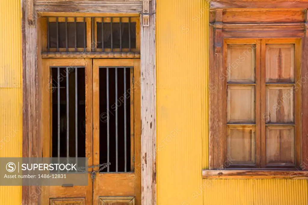 Closed door and window of a travel agency, English Quarter, Coquimbo Port, Coquimbo, Norte Chico, Chile