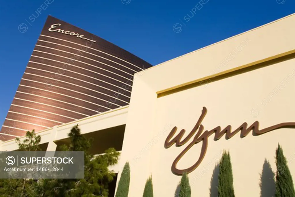 Low angle view of hotels, Wynn Las Vegas, Encore Las Vegas, The Strip, Las Vegas, Nevada, USA