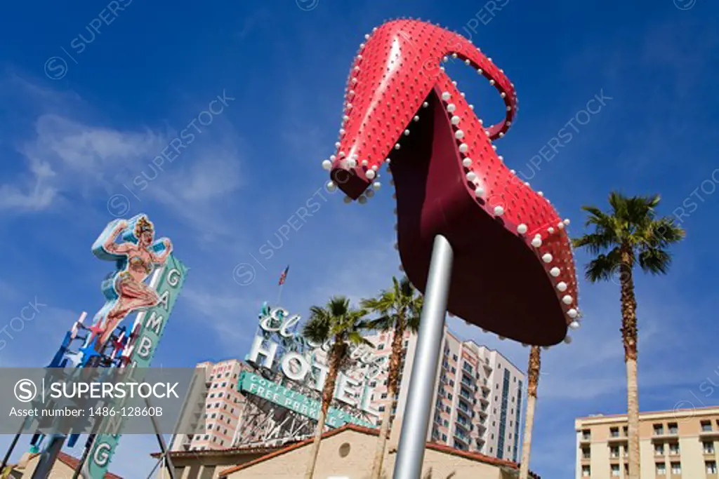 Historic Ruby Slipper neon sign at a casino, El Cortez, Fremont Street, Neon Museum, Las Vegas, Nevada, USA
