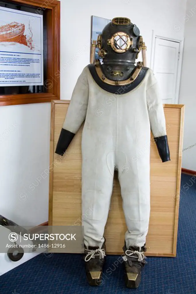 Diving suit in a museum, Naval And Maritime Museum, Punta Arenas, Magallanes Province, Patagonia, Chile