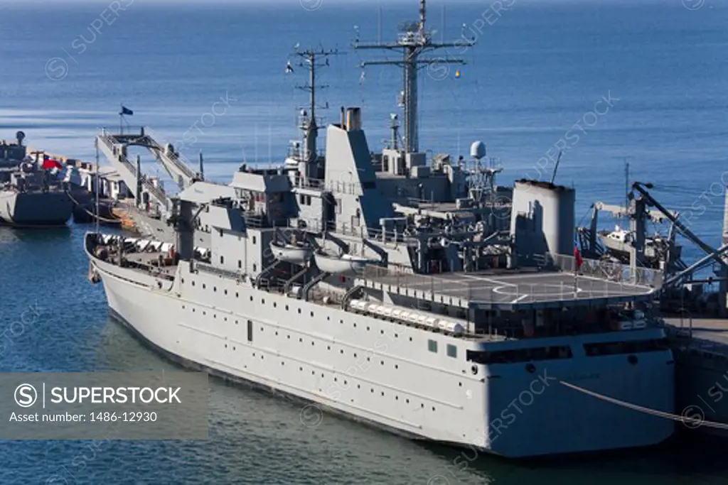 Warship of Chilean Navy on a port, Valparaiso, Chile