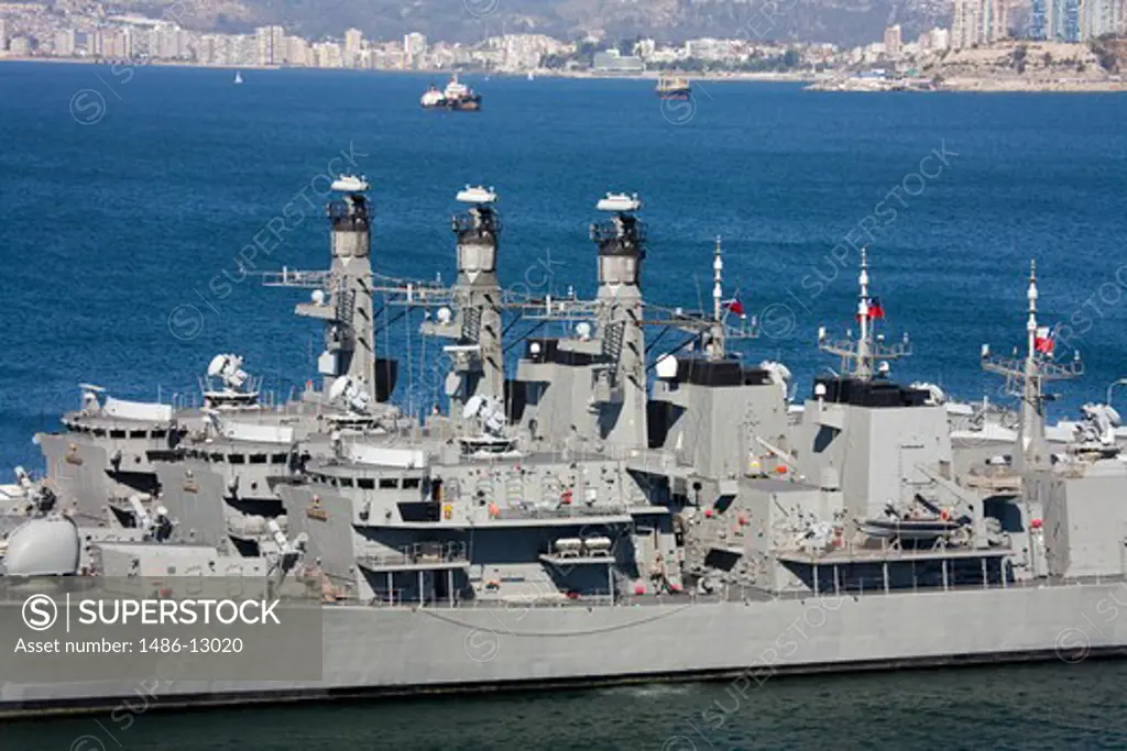 Warship of Chilean Navy on a port, Valparaiso, Chile