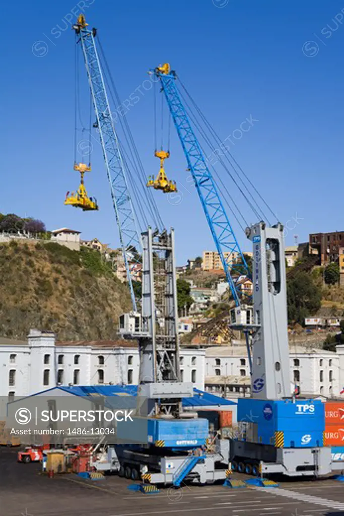 Cranes at a commercial dock, Valparaiso, Chile
