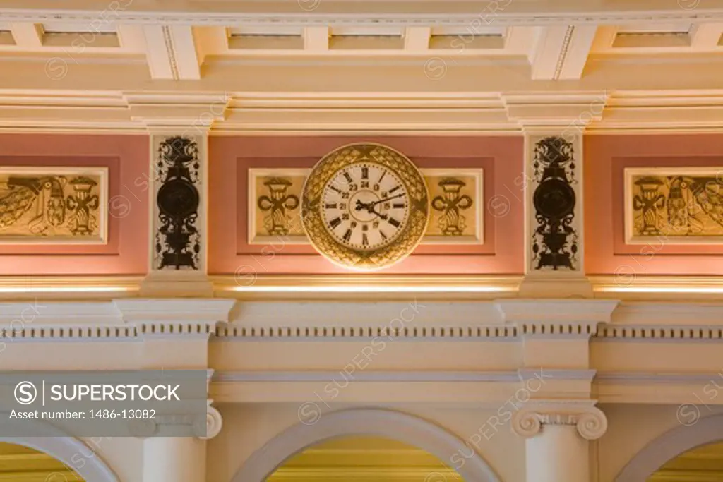 Canada, British Columbia, Vancouver, Interior of Waterfront Station with clock