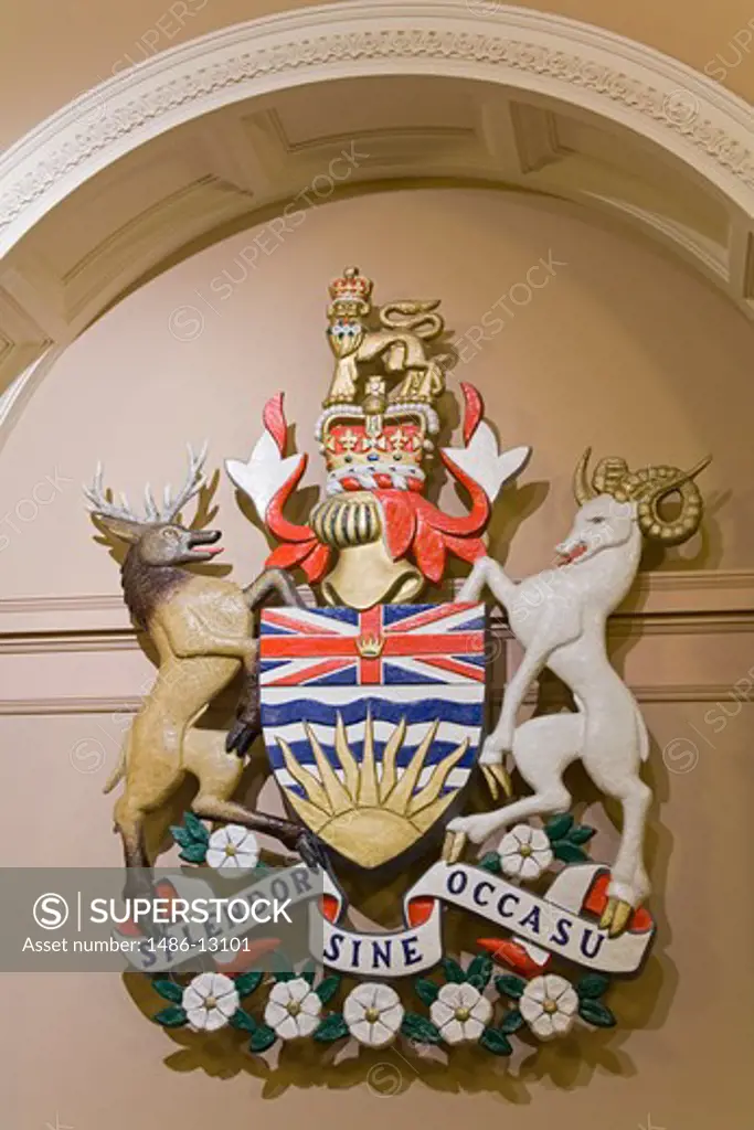 Canada, British Columbia, Vancouver Island, Victoria, British Columbia Crest in Parliament Buildings