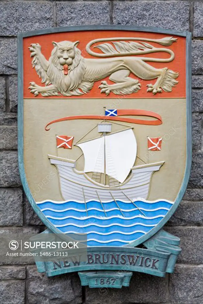 Canada, British Columbia, Vancouver Island, Victoria, New Brunswick Crest in Confederation Garden Court