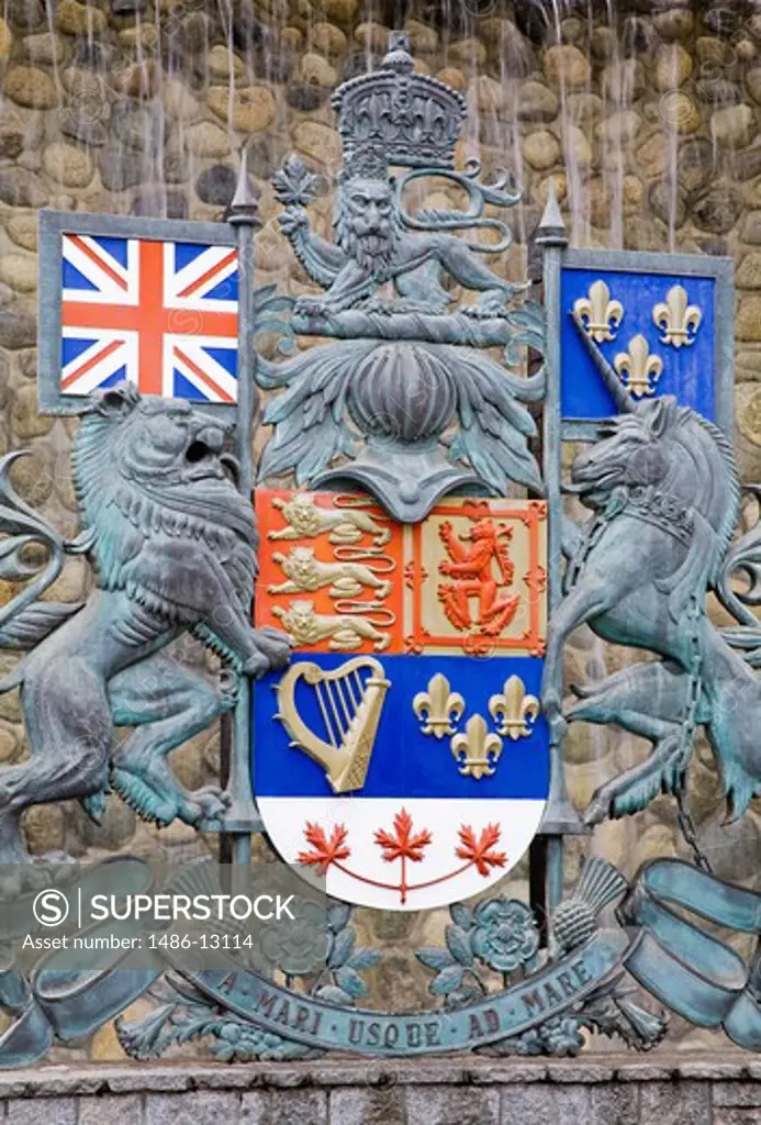 Canada, British Columbia, Vancouver Island, Victoria, Crest in Confederation Garden Court