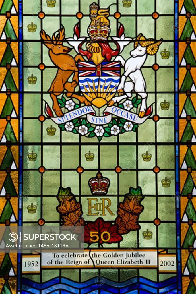 Canada, British Columbia, Vancouver Island, Victoria, Stained glass window in Parliament Buildings