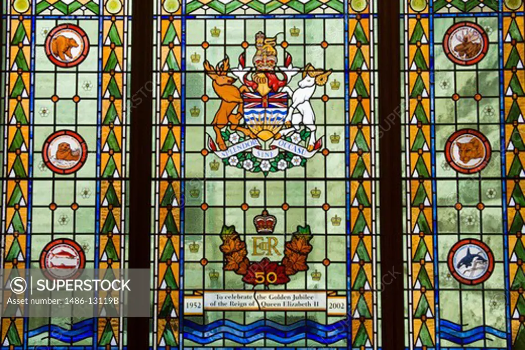 Canada, British Columbia, Vancouver Island, Victoria, Golden Jubilee stained glass window in Parliament Buildings