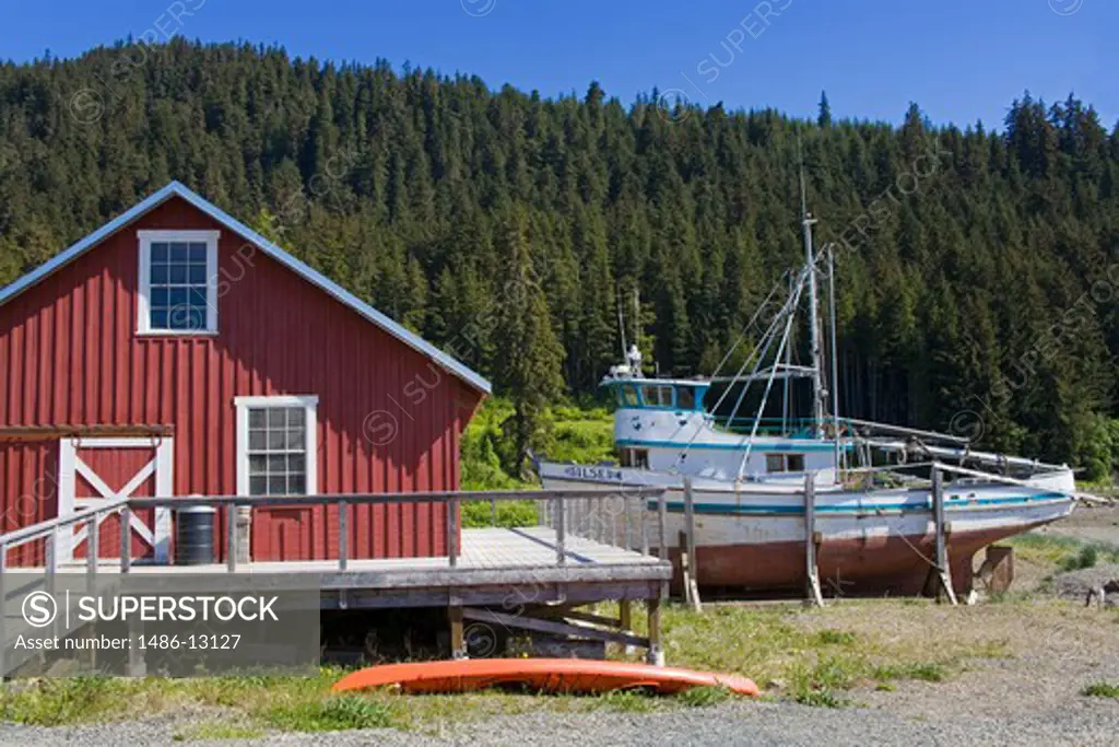 Boats near a museum, Cannery Museum, Icy Strait Point, Hoonah City, Chichagof Island, Alaska, USA