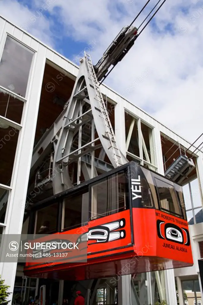 Low angle view of an overhead cable car, Mount Roberts Tramway, Juneau, Alaska, USA