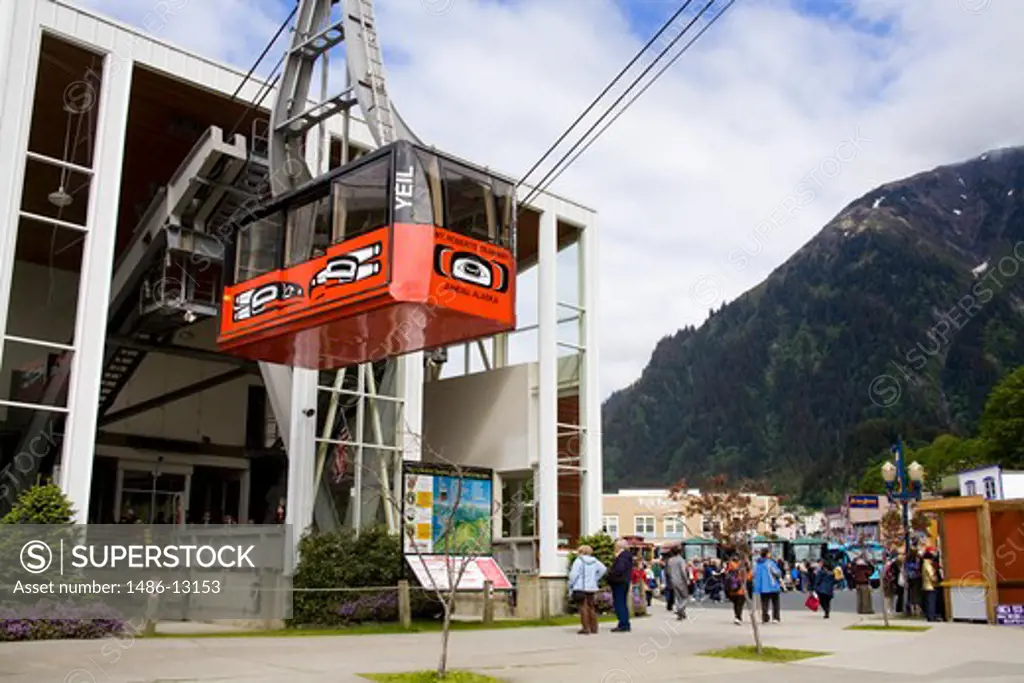 Low angle view of an overhead cable car, Mount Roberts Tramway, Juneau, Alaska, USA