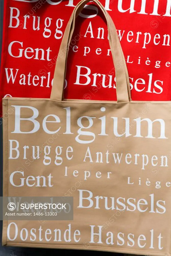 Shopping bags in a store, Bruges, Belgium