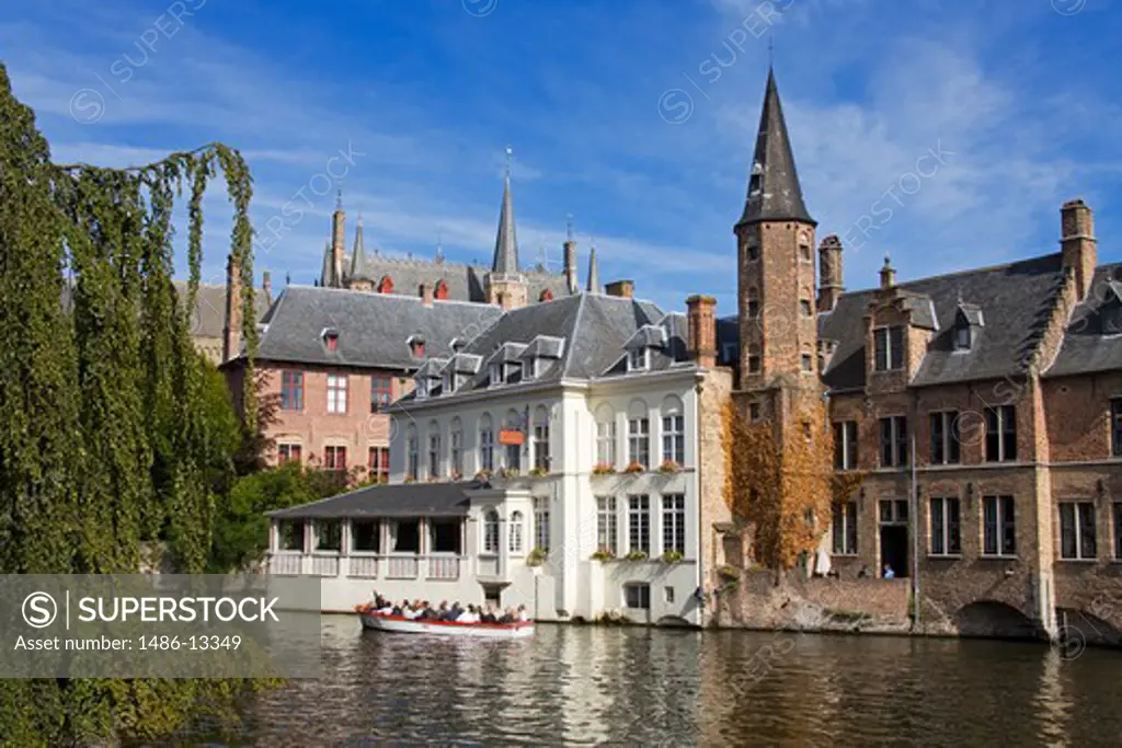 Buildings along a canal, Bruges, Belgium