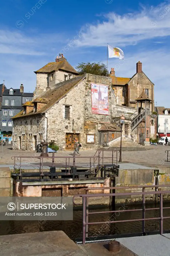 Old Lieutenancy building at a harbor, Honfleur Harbour, Seine River, Honfleur, Calvados, Basse-Normandy, France
