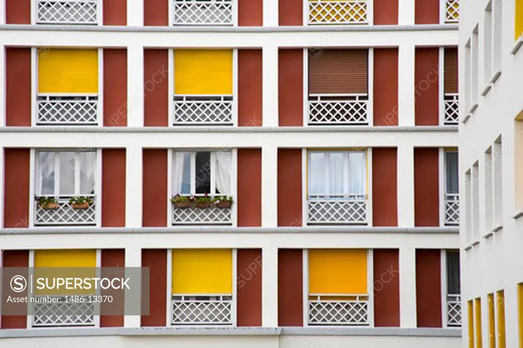 Windows at an apartment building, Le Havre, Seine-Maritime, Haute-Normandy, France